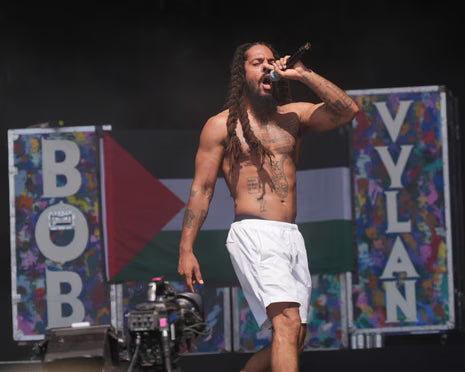 Bob Vylan at Glastonbury 2025 where he chanted "Death to the IDF"